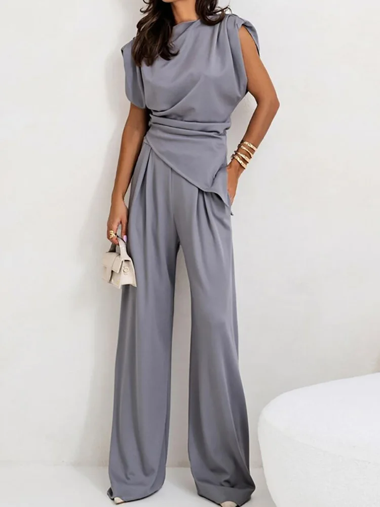 Пуловер без рукавов однотонный наряд летние женские комплекты с широкими