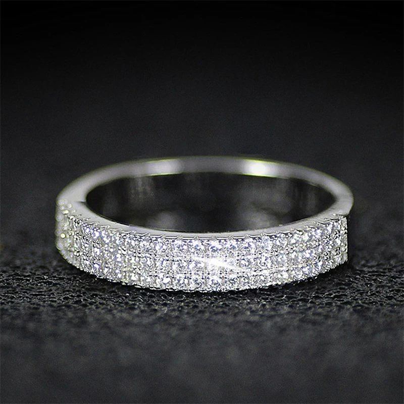 

Huitan 3 Row Paved Stones Women Ring Semicycle Bling Bling Zircon Crystal Simple New Hot Sale Style Bridal Party Fashion Jewelry