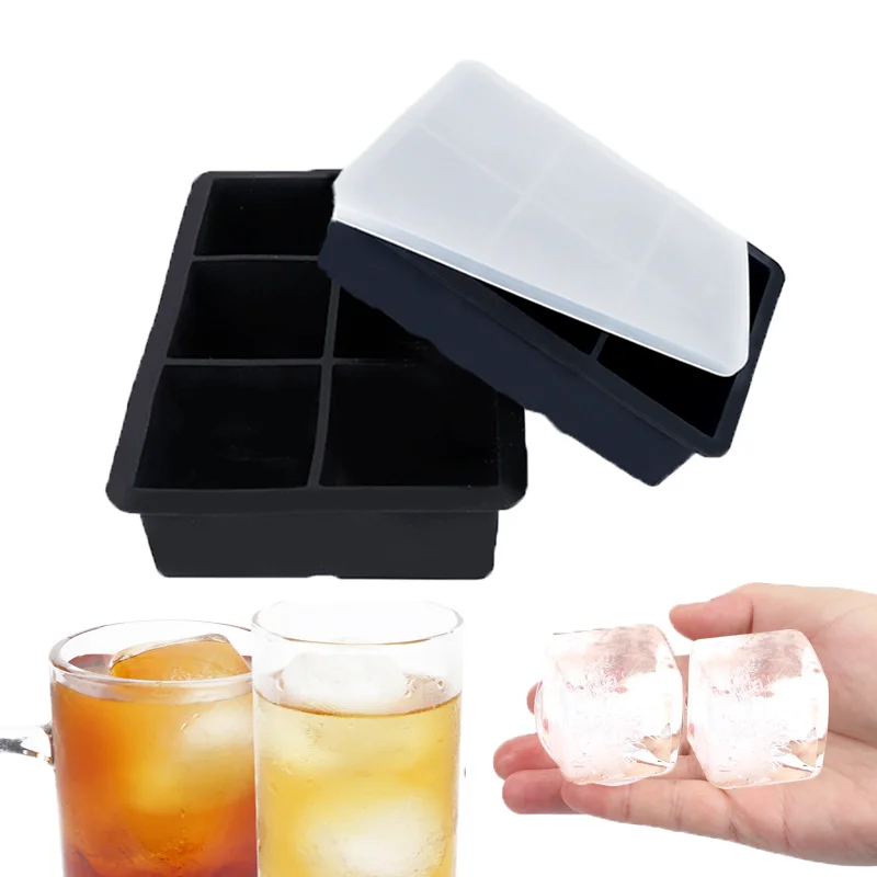 

New 4/6/8 Grid Black Big Cube Grid Ice Tray Mold Large Food Grade Silicone Ice Cube Square Tray Mold DIY Ice Maker Ice Cube Tray