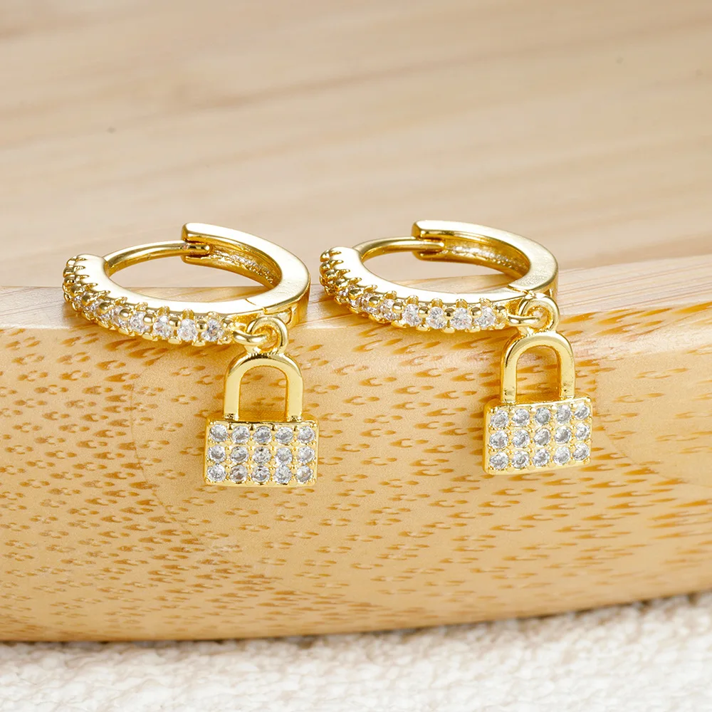 Серьги из 2 шт. креативные серьги с замком для ключей настоящего золота 18 карат