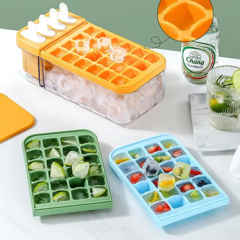

Ice Cube Trays With Lid And Bin | Ice Maker With Silicone Bottom For Freezer | No Spill & Easy Release For Food Cocktail Whiskey