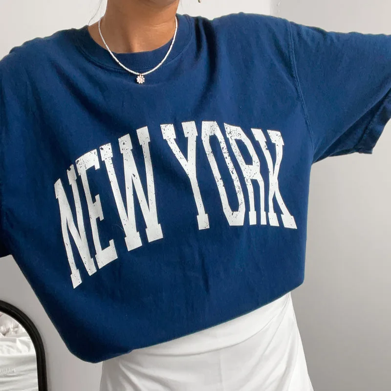 

Женская свободная футболка с коротким рукавом, голубая Винтажная Футболка большого размера с буквенным принтом, лето 2022