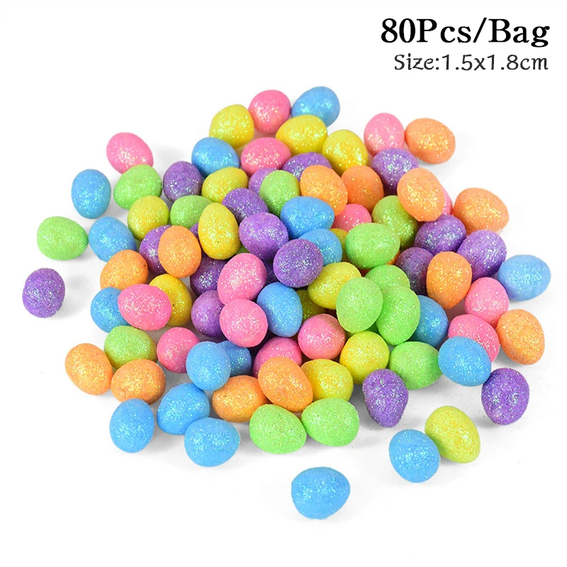 

80pcs 1.5x1.8cm Mini Artificial Foam Easter Eggs Painted Bird Pigeon Egg DIY Craft Ornament Easter Home Party Favor Supplies