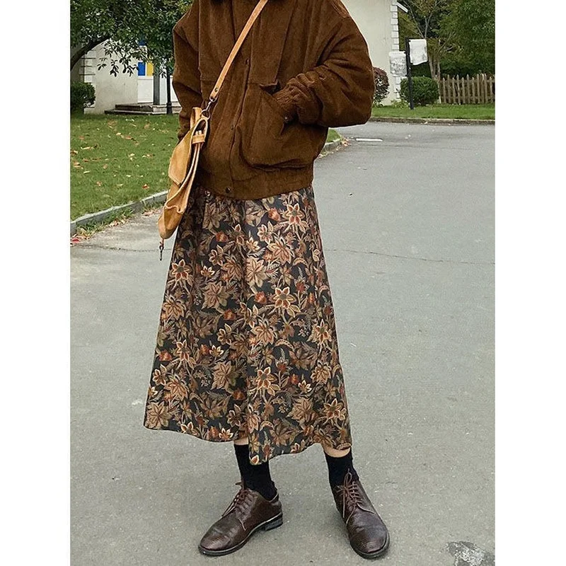 

Женская длинная юбка в стиле Харадзюку, элегантная винтажная юбка средней длины, свободная повседневная одежда в японском уличном стиле, лето 2022