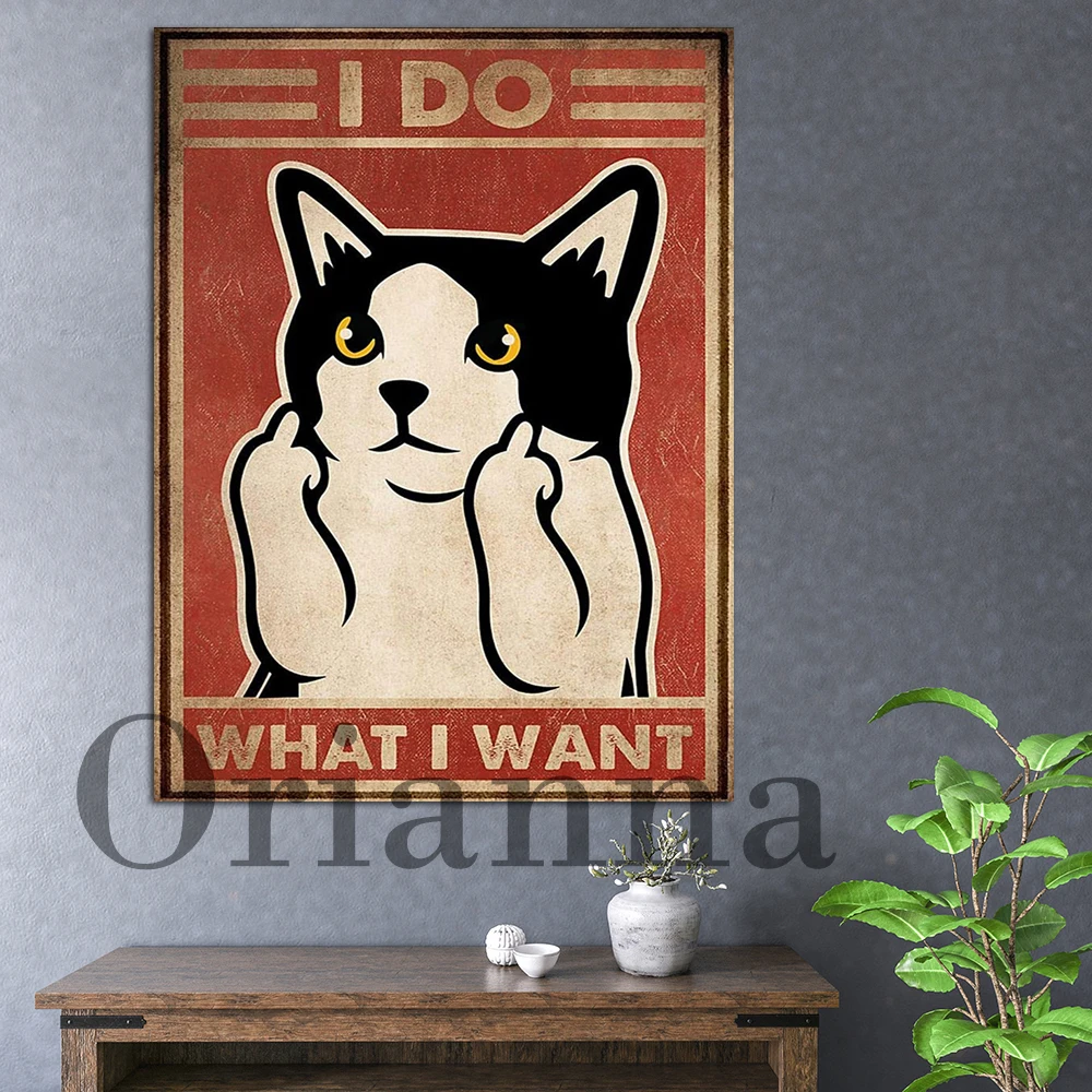 

I Do What I Want Funny Tuxedo Cat Print Poster Bicolor Cat Tuxedo Cat Art Home Decor Painting Gift Cat With Middle Finger Print