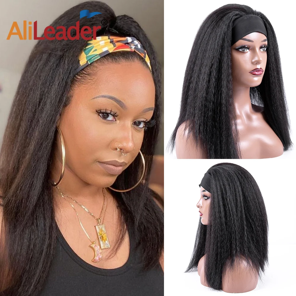 

Soft African Wigs With Headband Synthetic Long Kinky Straight Headband Wigs For Black Women 16" Natural Fluffy Wig