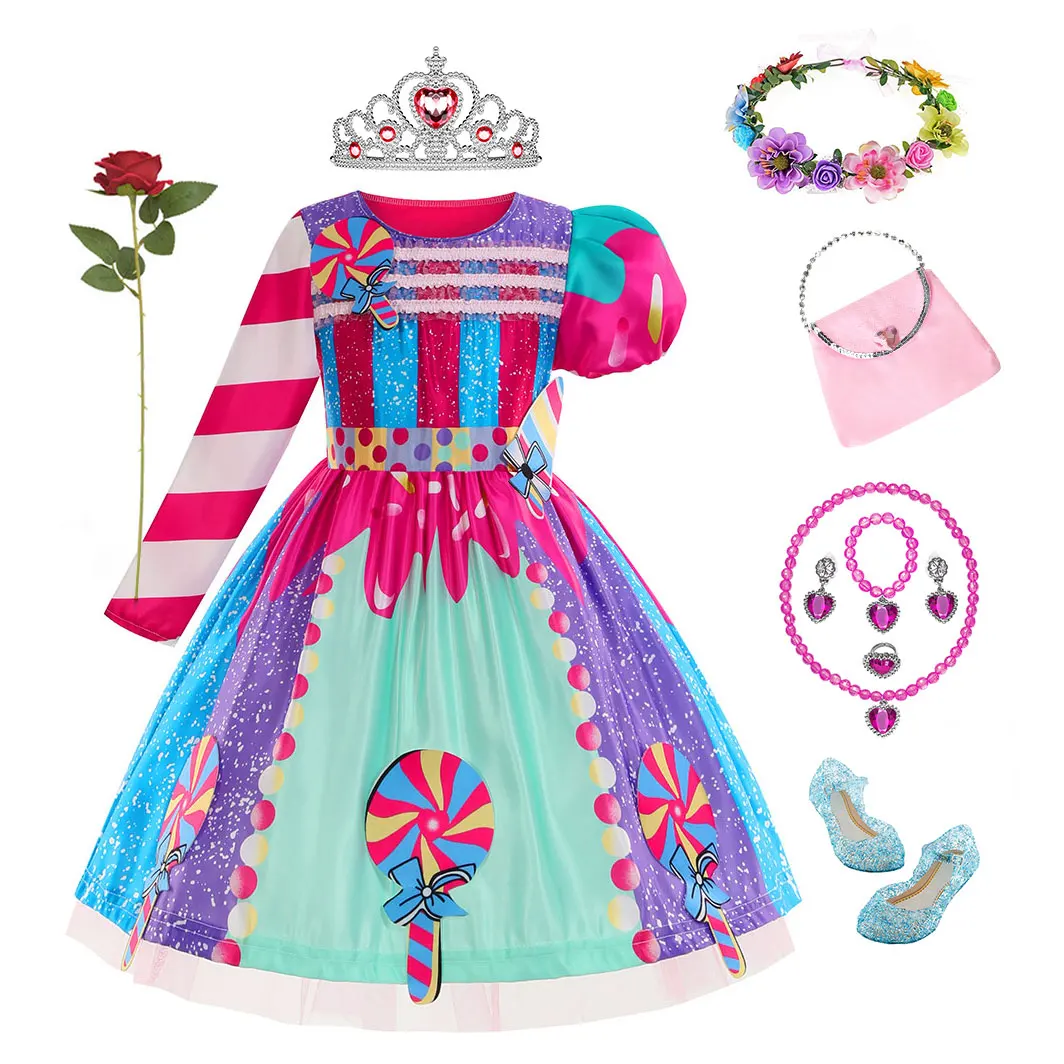 

Little Girls Adorable Lollipop Dress One Sleeve Long Cane Candy Design Toddler Purim Festival Costume Summer Carnival Clothing