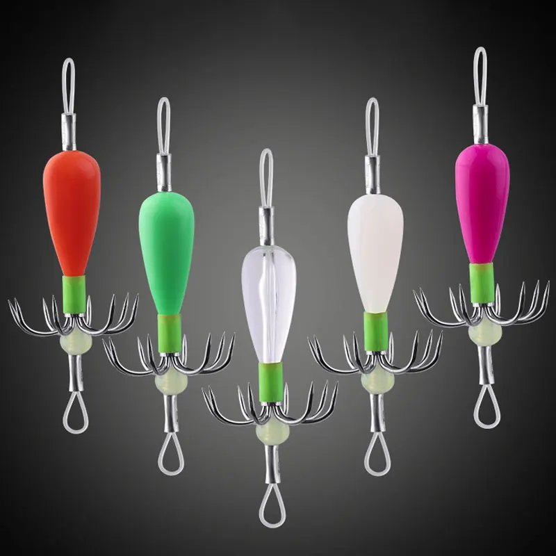 

AS 5Pcs Squid Bait Pesca Glow Jig Hooks Metal Shrimp Sinker Luminous Leurre 8 Needles Cuttlefish Fishing Lure Hook Bait Fishhook