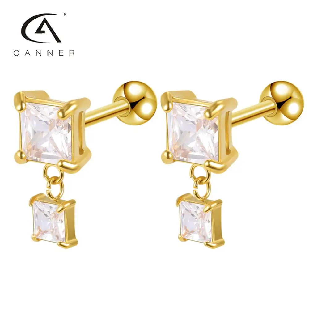 

CANNER White Emerald Titanium Steel Ear Studs for Women 2023 Trend Wedding Bands Female Ear Bone Piercing Earring Jewelry Gifts
