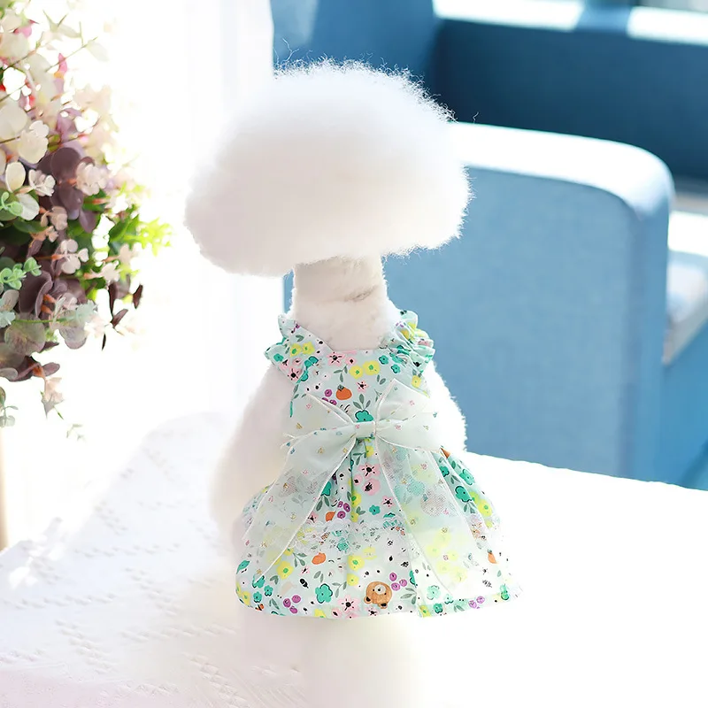 

Sweet Floral Dog Clothes Summer Dog Dress For Small Medium Dogs Bichon Green Pink Princess Puppy Cat Vest Shirt Suspenders Skirt