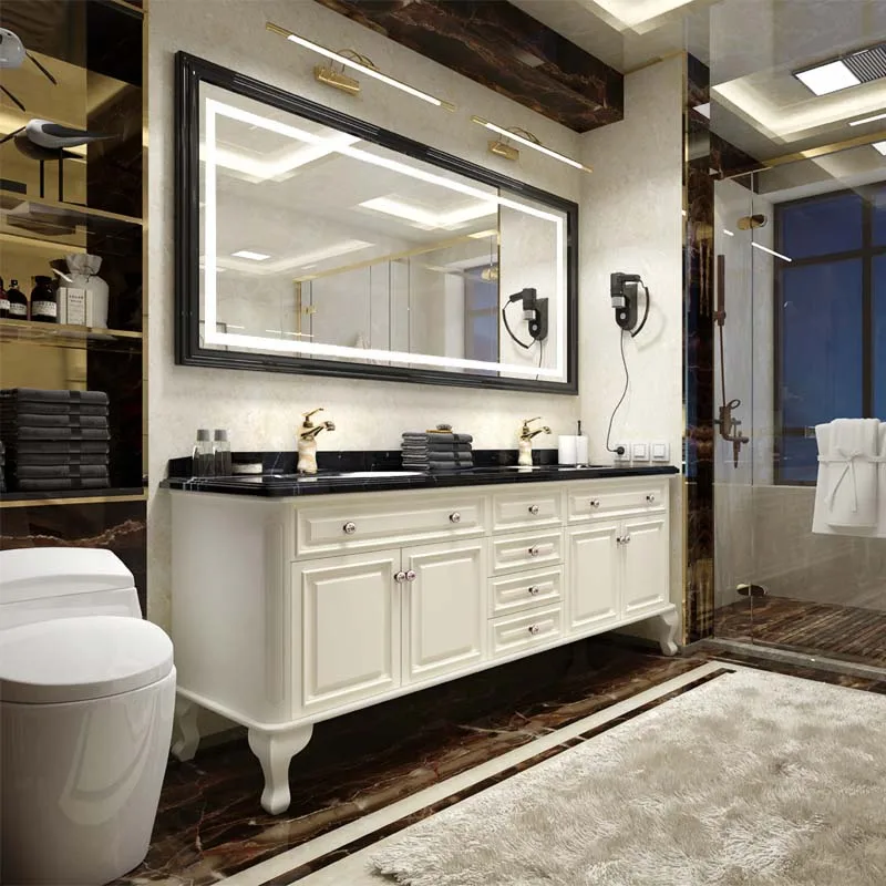 

American smart bathroom cabinet with double sink, light luxury wash basin, solid oak bathroom cabinet, wash basin