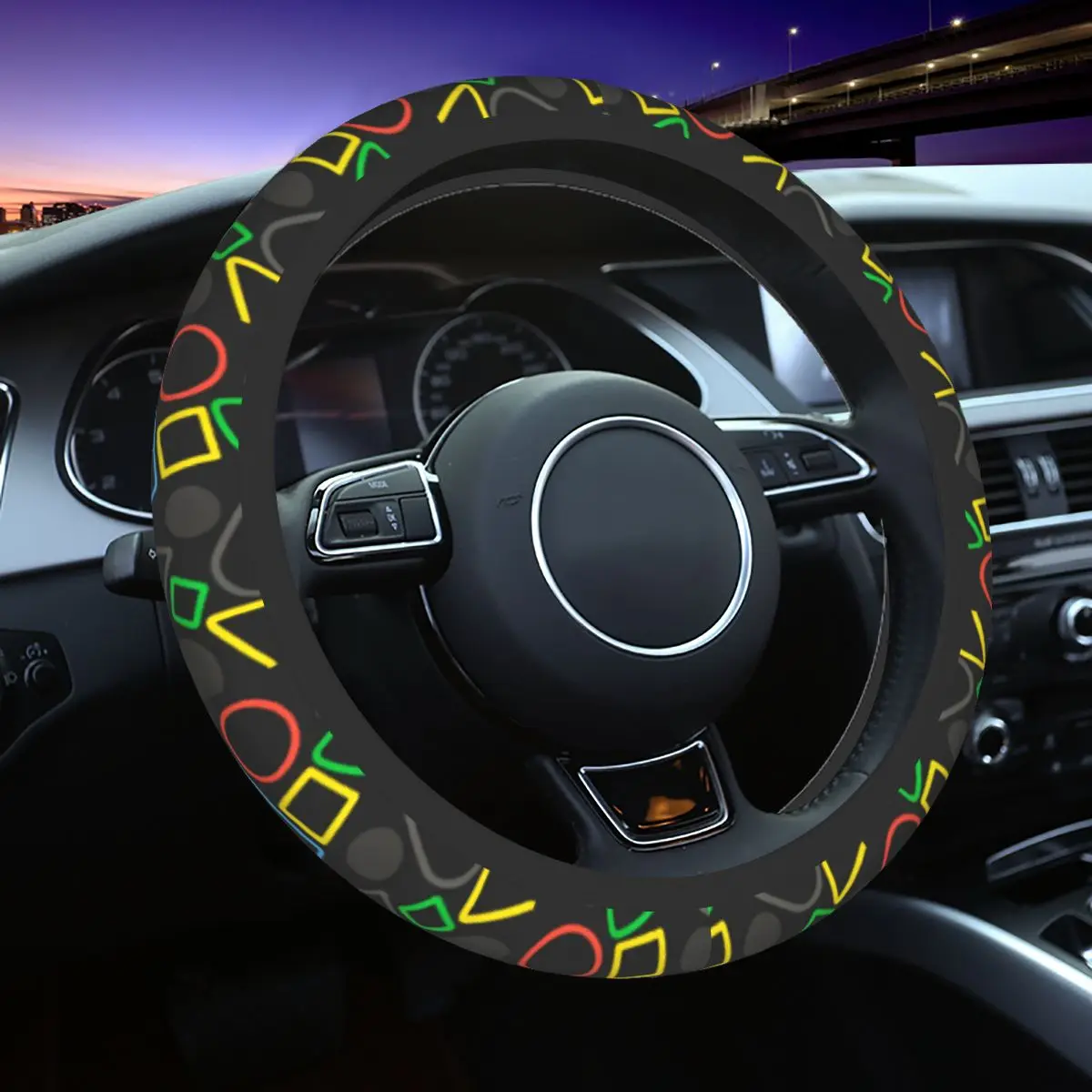 

37-38 Car Steering Wheel Cover Retro Geometry Soft Braid On The Steering Wheel Cover Car-styling Elastische Auto Accessories