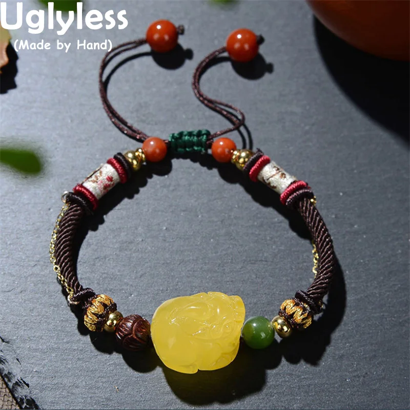 Uglyless Infinity Ethnic Rope Bracelets for Women Natural Amber Beeswax Brave Troops  Animals Bracelets 925 Silver Eastern Jewel