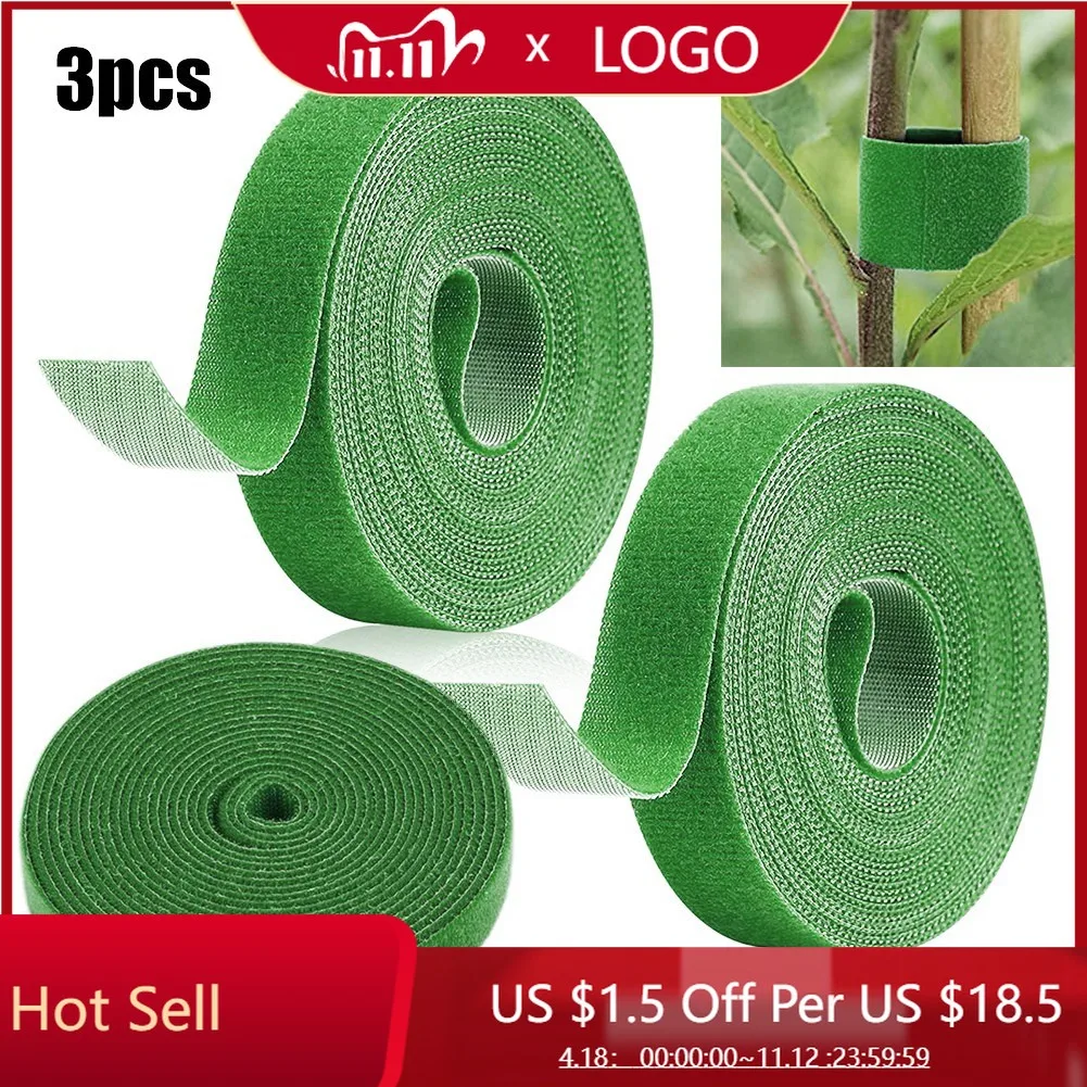 

3pc Green Adhesive Fastener Tape Plant Ties Hook Loop Garden Bamboo Cane Wrap Support Bandage Sewing Accessories Cable Organizer