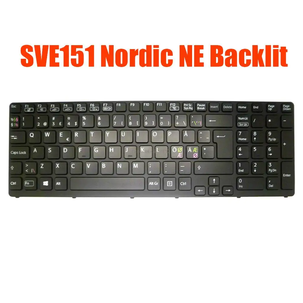 

Backlit Nordic NE Laptop Keyboard For SONY For VAIO SVE151 SVE17 Series V133930AK3NE3A 149152311SE 90.4XW07.S0W Black New