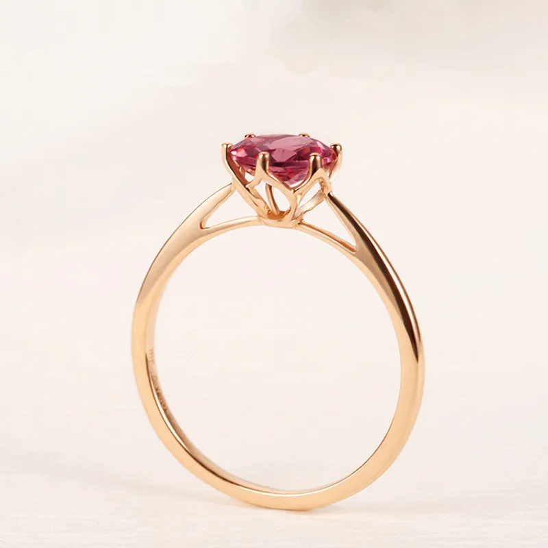 

925 Sterling Silver Female Sweet Ring 8mm Red Crystal Light Smooth Rose Golden Classic Thin Ring For Woman Girl Jewelry Circle