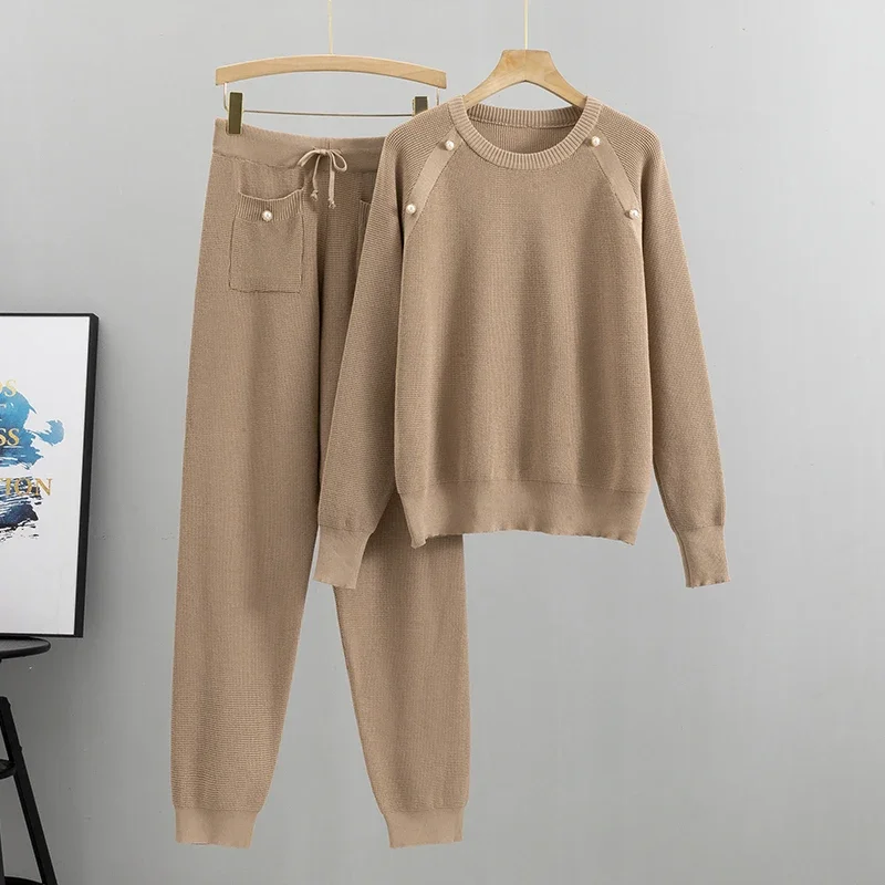 

2023 New Autumn Winter Knitted Tracksuit Sweatshirts Fashion Women Suit Clothing 2 Piece Set Knit Pant Female Pants Suit N421
