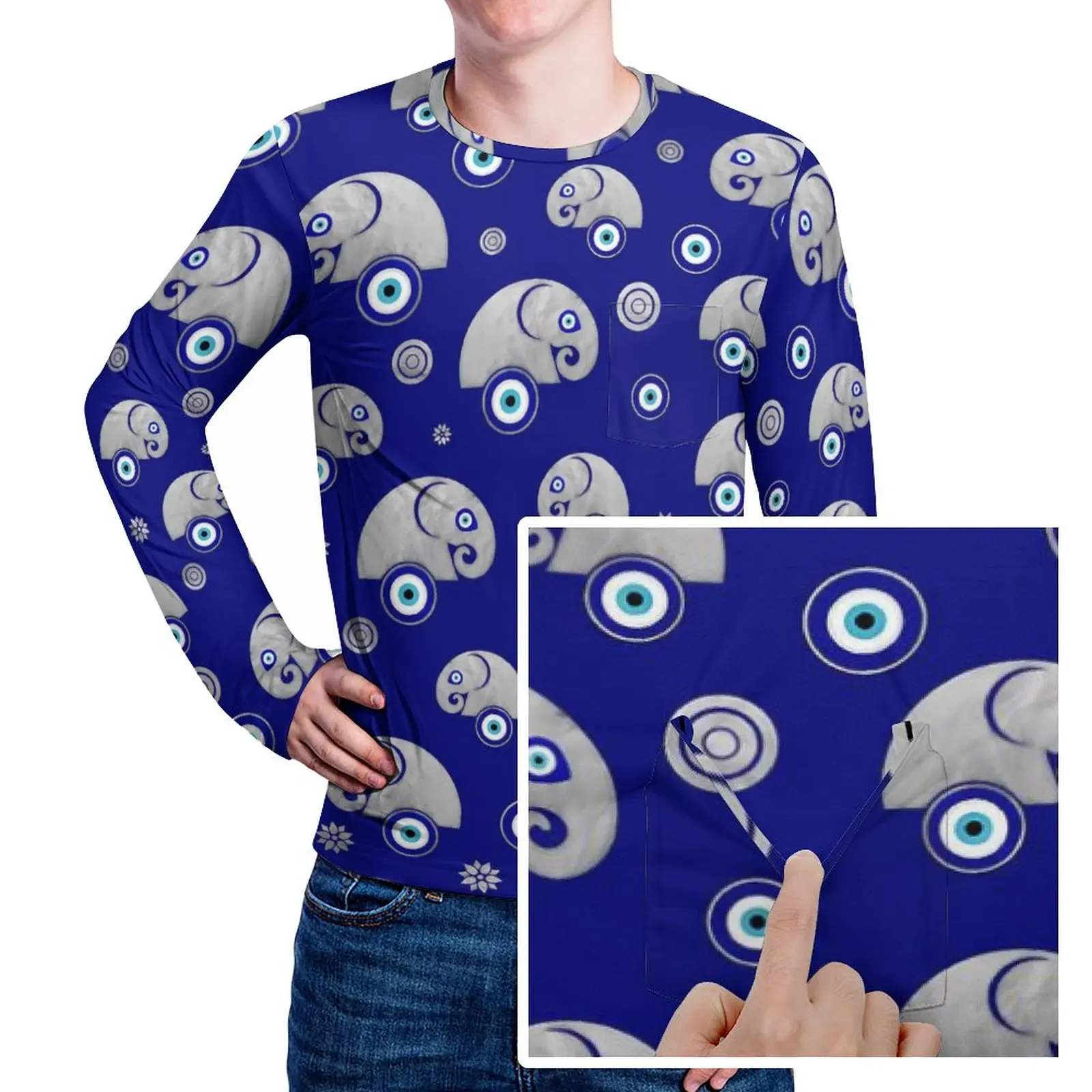 

Elephant Evil Eye T-Shirt Animal Print Men Novelty T-Shirts Design Tee Shirt Long Sleeve Street Style Oversize Birthday Present