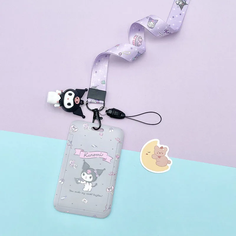 Sanrioed Long Section Card Cover Cute Kuromi Kawaii My Melody Student Badge Work Card Protective Cover Id Card Holder Pendant images - 6