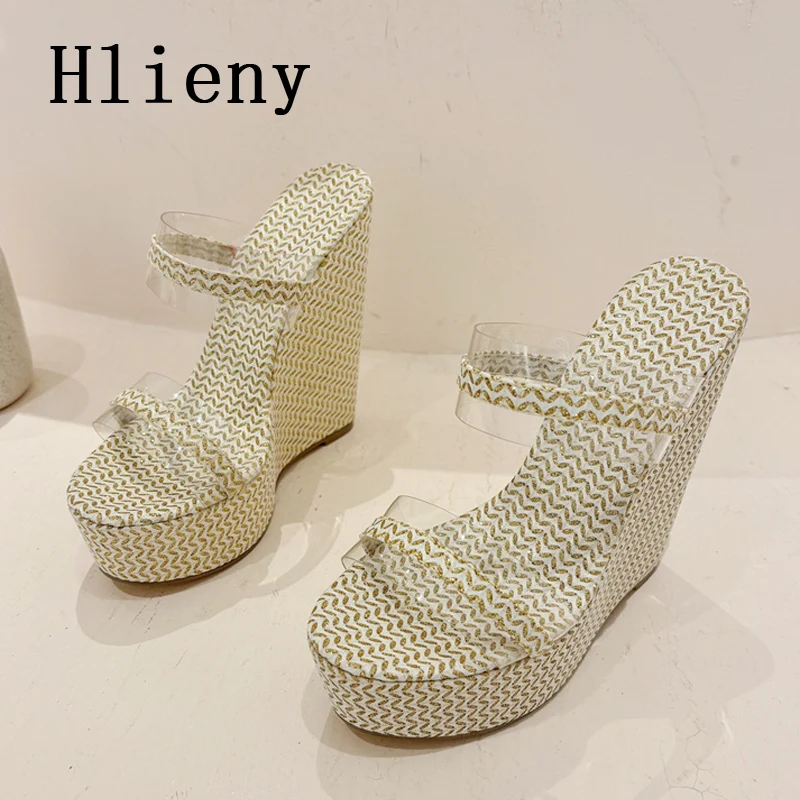 Hlieny 2024 модные блестящие однотонные танкетки на платформе женские прозрачные