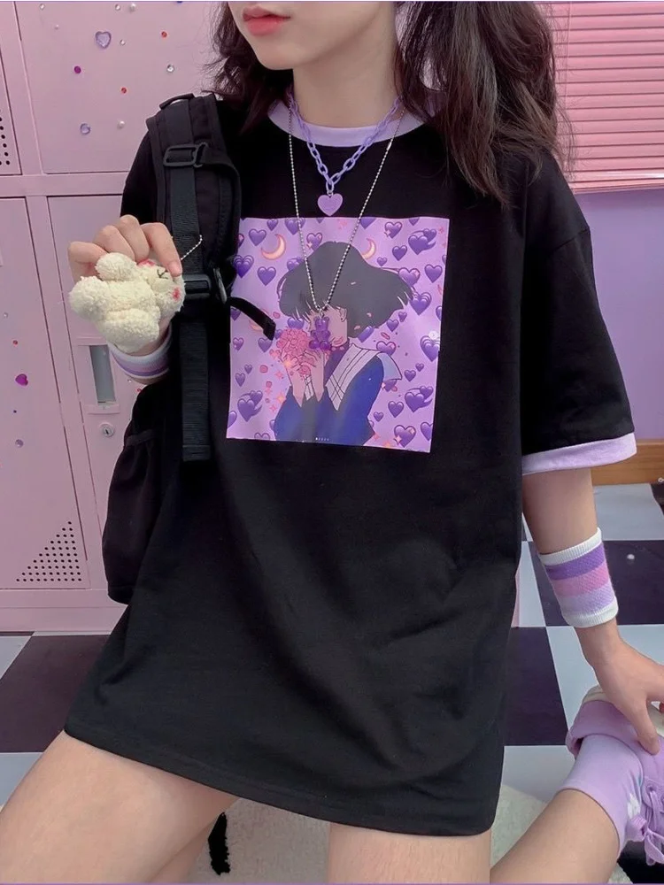 Deeptown Anime Graphic T Shirts Japanese Manga Cartoon Print Tshirts Tees Fashion Korean Short Sleeve y2k Tops Women 2022 Summer