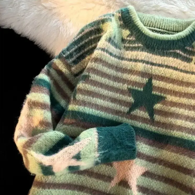 Женский свитер со звездами Y2K полосатые вязаные пуловеры в стиле Харадзюку