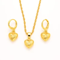 gold heart love necklace earring set women party gift dubai jewelry sets wedding bridal party gift charms girls kid jewelry