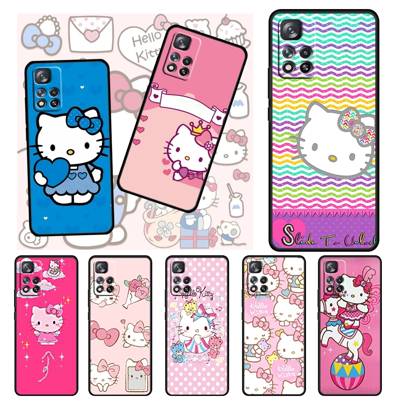 

Cute Cartoon Girl HelloKitty For Xiaomi Redmi Note 11 10 11T 10S 9 9S 8 7 5G 4G TPU Soft Silicone Black Phone Case Fundas Coque