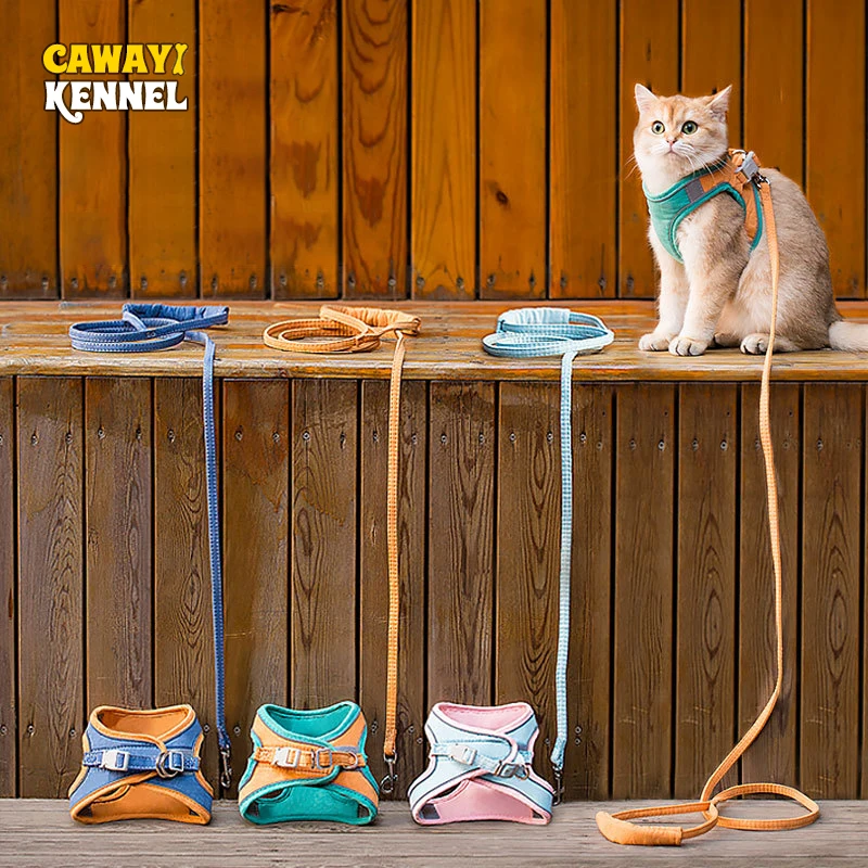 

CAWAYI KENNEL Pet Harness + Leash Set Training Walking Leads for Small Cats Dogs Floral Print Harness Collar Adjust Leashes Set