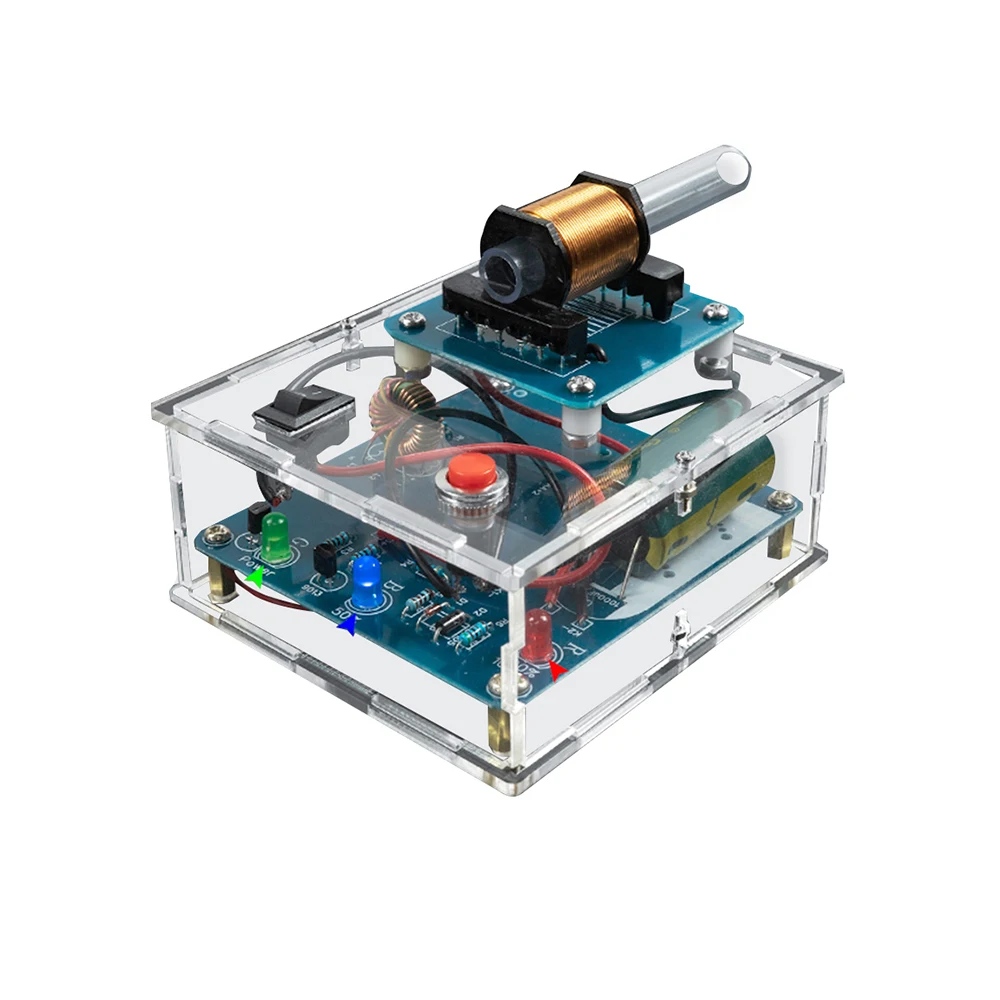 

HU-064 Высоковольтный электромагнитный пистолет DIY Kit Модуль усилителя катушки Сварочные упражнения Изготовление цепей Акриловый чехол без батареи