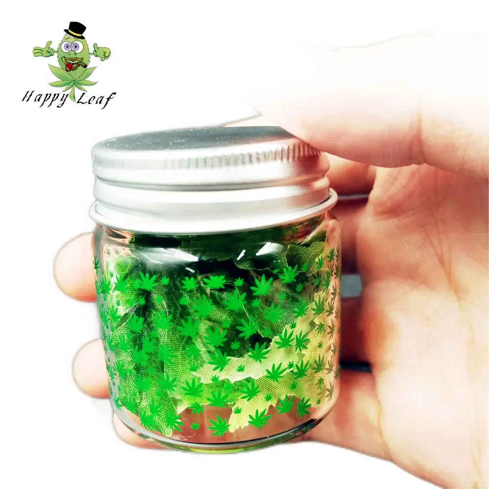 

Maple Leaf Caviar Tobacco Glass Pipe Weed Printed Small Bottle Sealed Jar with Lid for Store Herbs Spices Weed Accessories