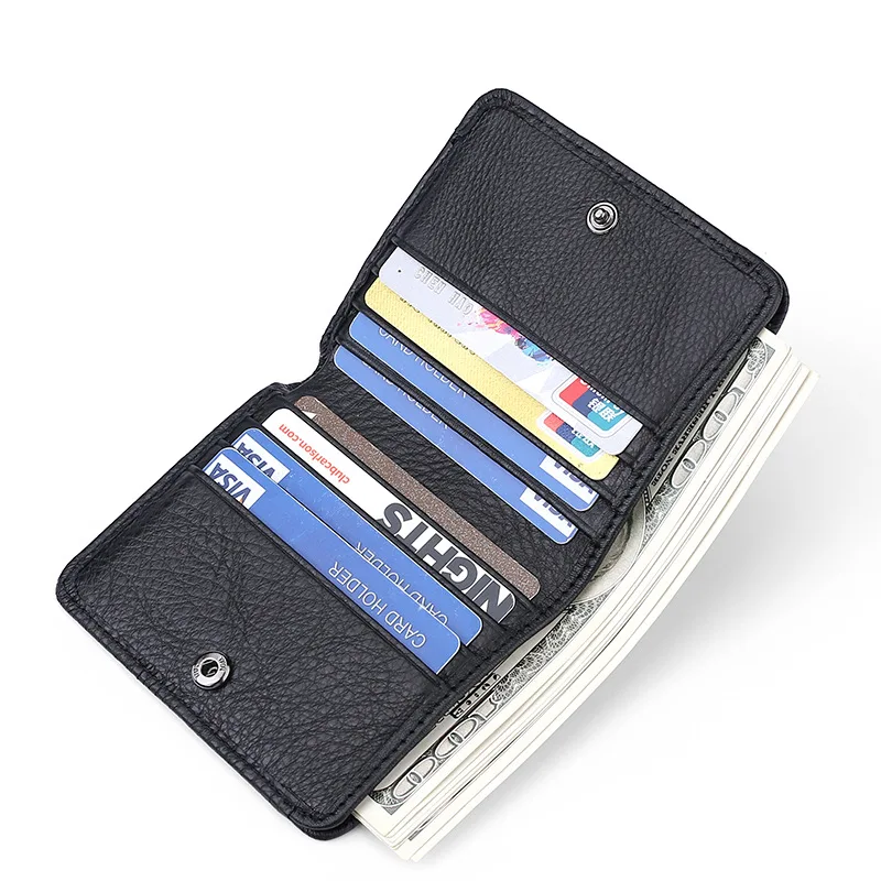 Top Layer Cowhide Zero Function Button Coin  Leather Blue Wallet