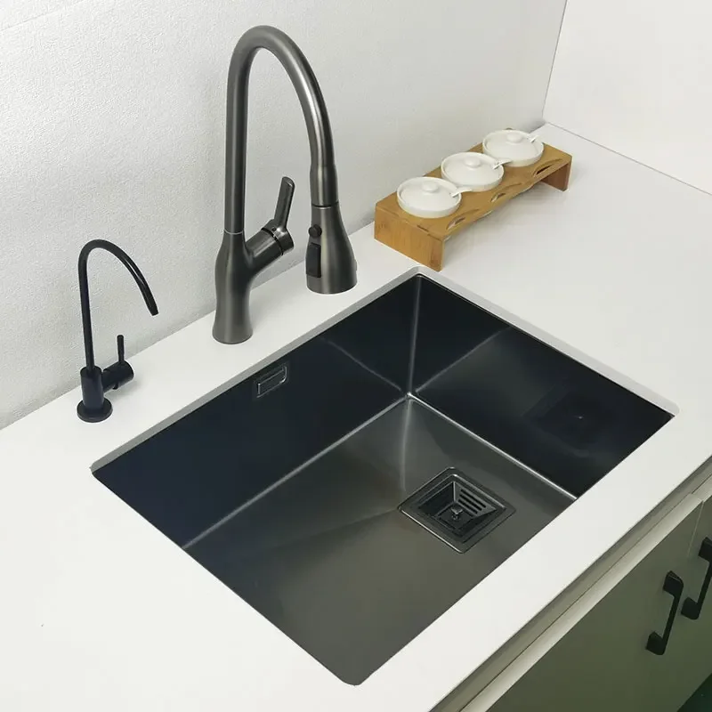 

Nano Black Above Counter Or Udermount Sinks Vegetable Washing Basin 304 Stainless Steel Single Bowl Sink Kitchen