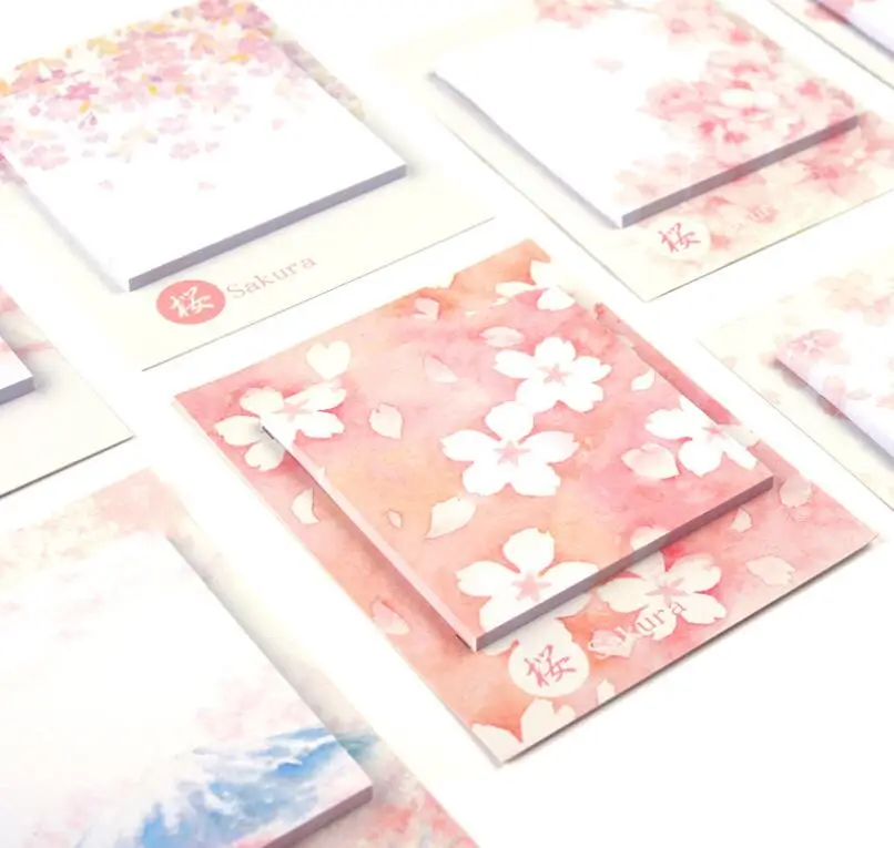 

2packs Romantic Sakura Beautiful Flowers Self-Adhesive Sticky N Times Memo Pad Notes Bookmark School Office Supply