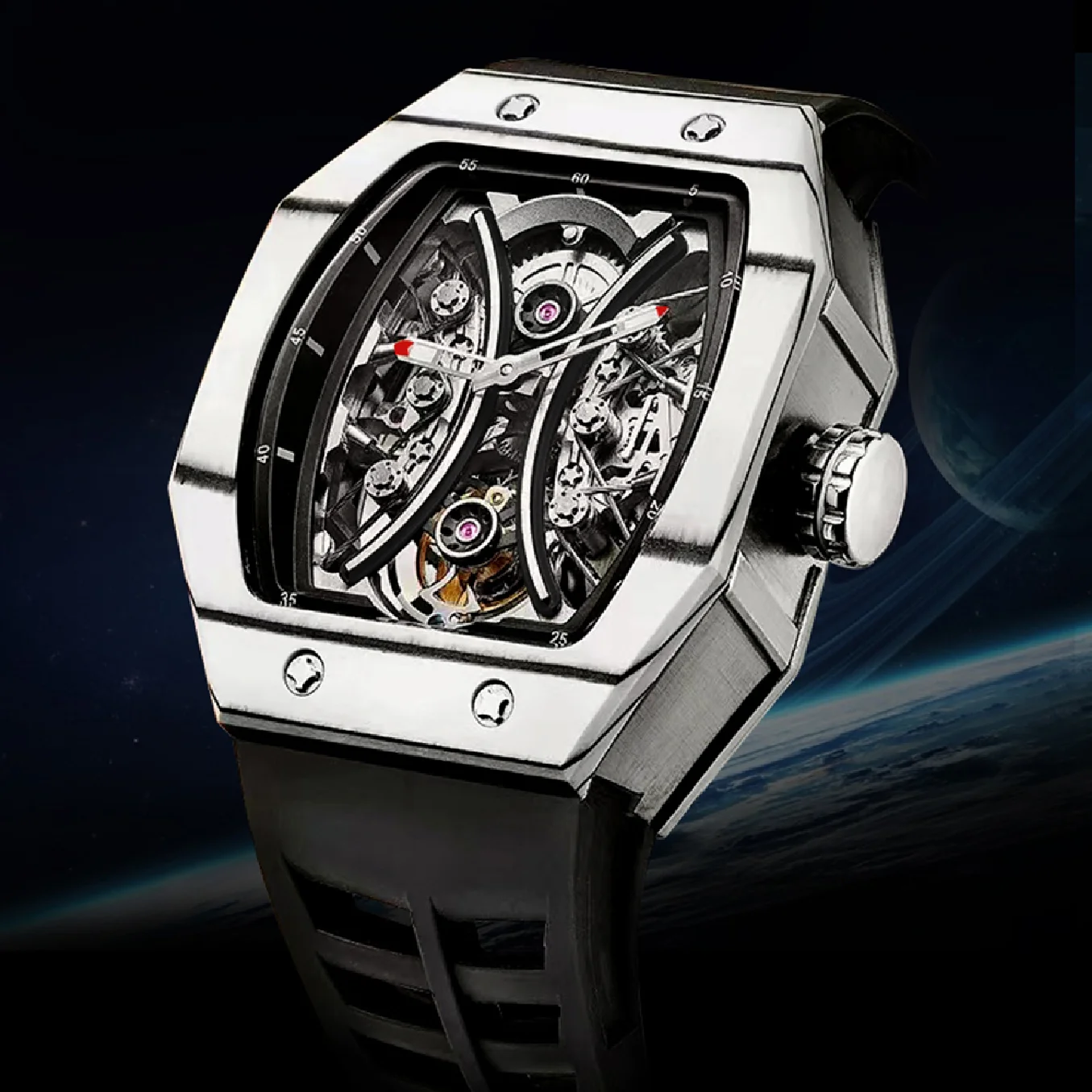 

AESOP RICHA Square Carbon Fiber Bezel Men Mechanical Wristwatches Flying Tourbillon Watch Skeleton Luminous Clock Men Watches