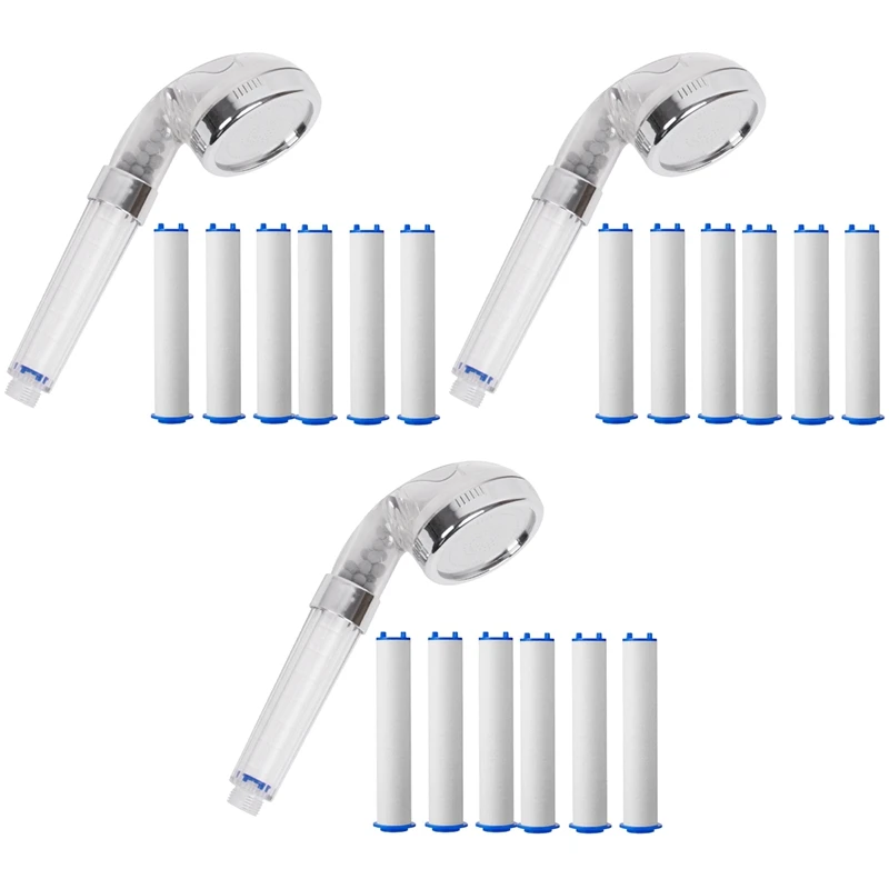 

3X Bathroom Handheld Shower Water Saving Head Set With 18 Filters High Pressure Portable Shower Head Hand Shower