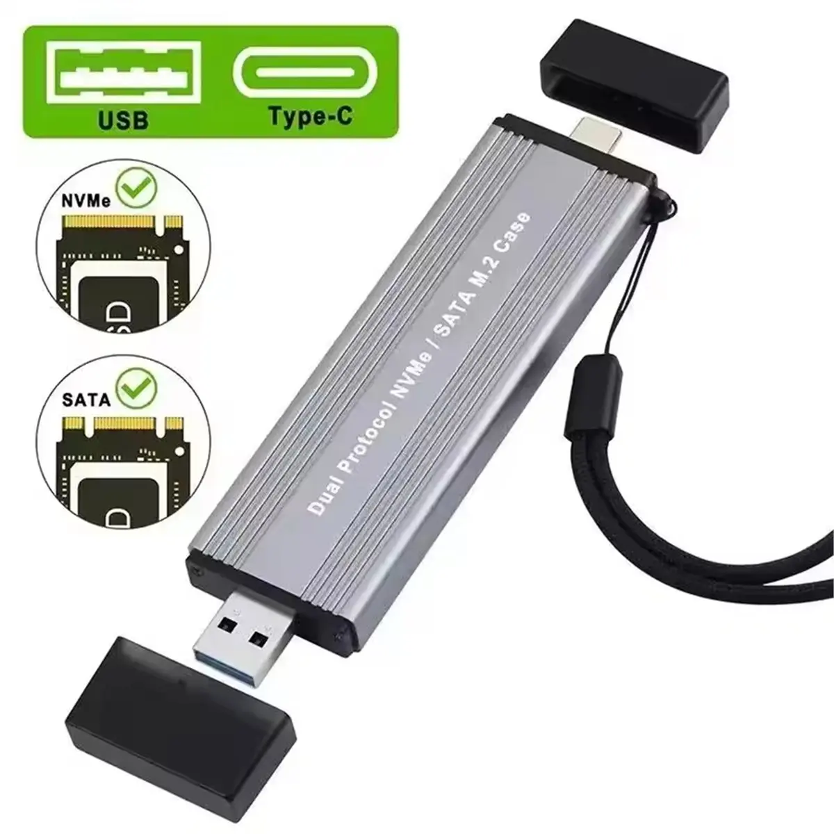 Акция: Корпус-адаптер для SSD M.2 NVMe NGFF SATA с поддержкой двух протоколов, 10 Гбитс, внешний бокс для жестких дисков NVMe и SATA (art.: 3920dc99d2f29) - 3920dc99d2f29