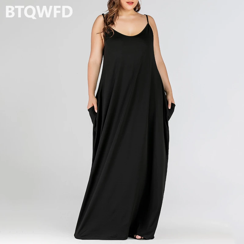 

Summer Dresses for Woman 2022 Party Ladies Fashion Solid Color Double Pockets Clothing Female Suspender Sleeveless Long Skirts