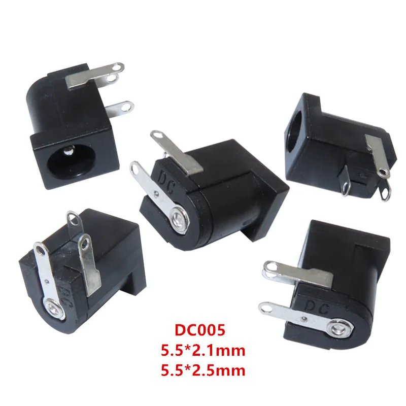

10Pcs DC-005 Black DC Power Jack Socket Connector DC005 5.5*2.1mm 5.5*2.5mm 2.1 Round the Needle