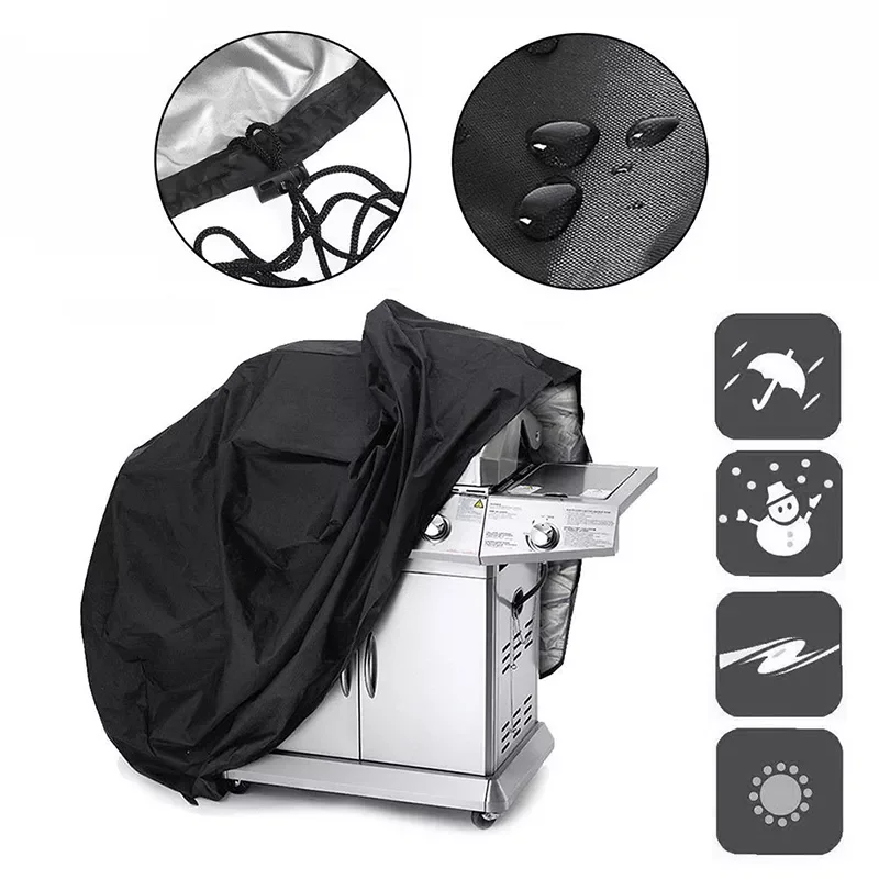 

Black Waterproof BBQ Cover Heavy Duty Grill Cover Protective Round Rectangle Barbecue Barbeque Grill BBQ Accessory