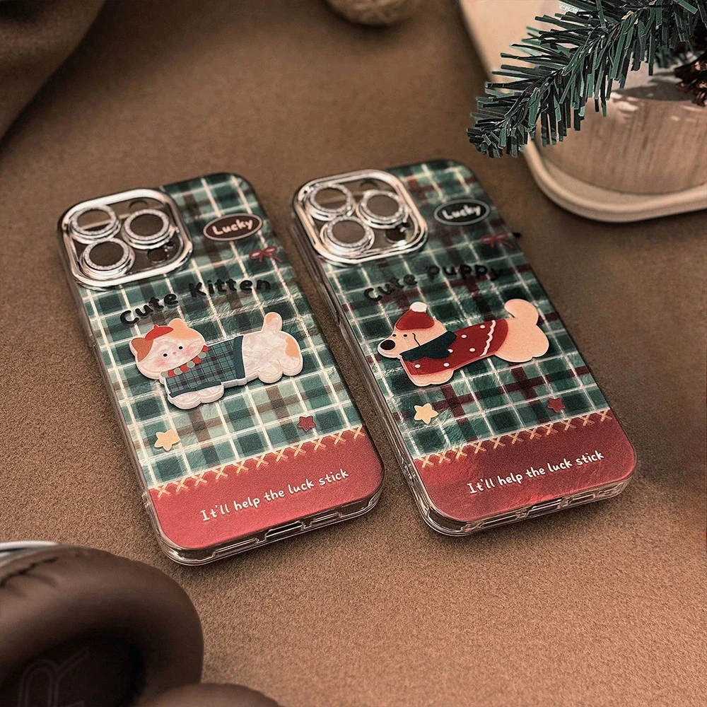 Чехол для телефона с рождественским зеленым сетчатым узором и милым мультяшным