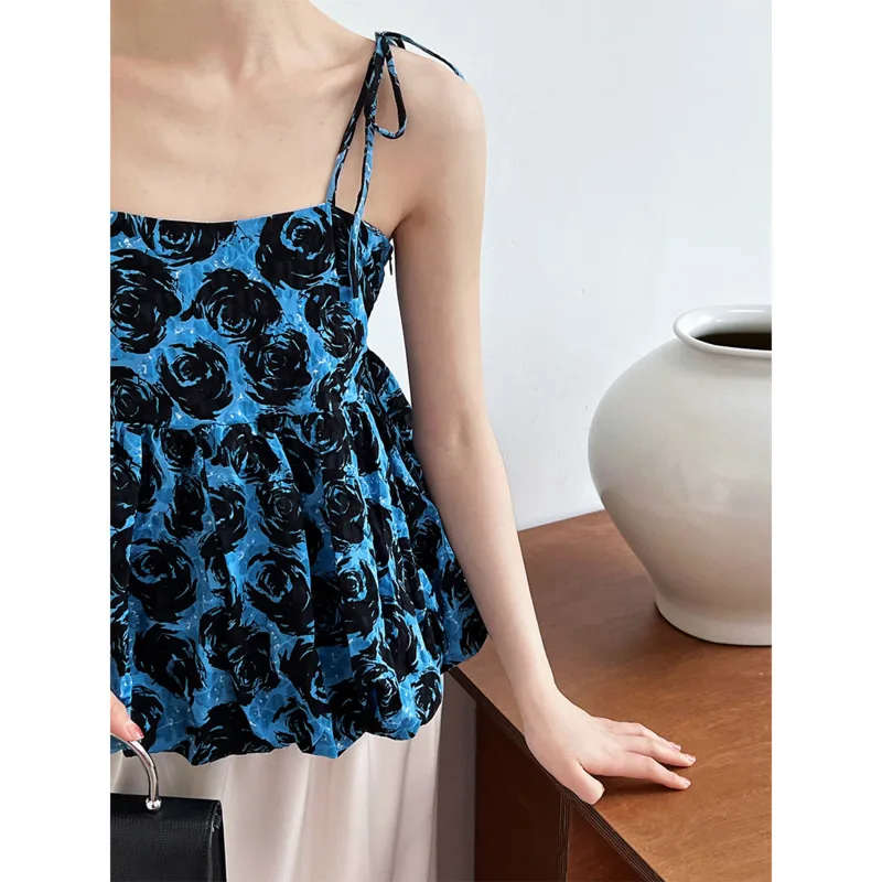 

Летняя майка без рукавов с цветочным принтом, Винтажная Майка с открытыми плечами, подвесные топы, регулируемый плечевой ремень