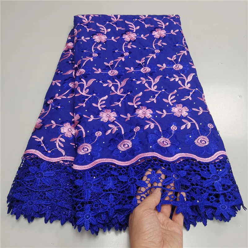 

5 Yard Swiss Fabric 2022 Latest Heavy Beaded Embroidery African 100% Cotton Voile Lace Popular Dubai Style For wedding Party 9L8
