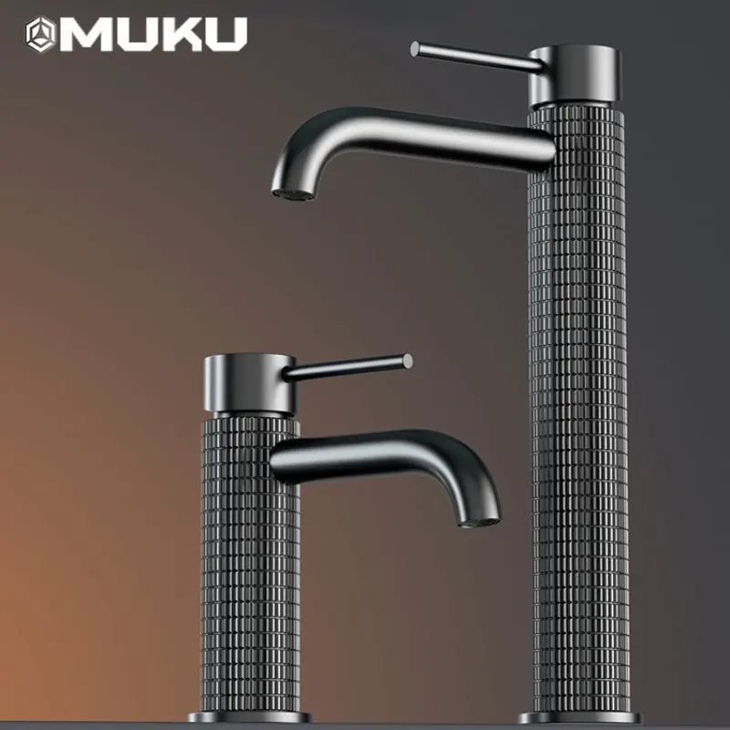 

Медный смеситель для раковины в скандинавском стиле, серый кран для горячей и холодной воды, розовое золото, крепление на раковину с тиснением, художественный кран для умывальника