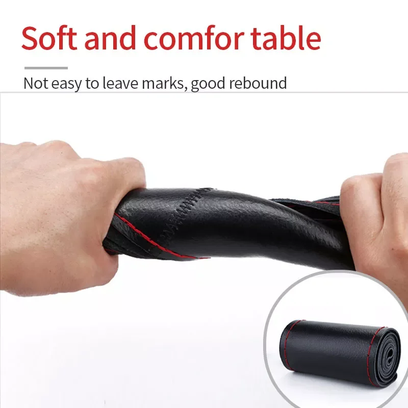 

Cover Genuine Leather Steering Wheel Cover 37CM-38CM Anti-Slip Braiding Cover for Steering Wheel Cowhide Steering Protector Inte