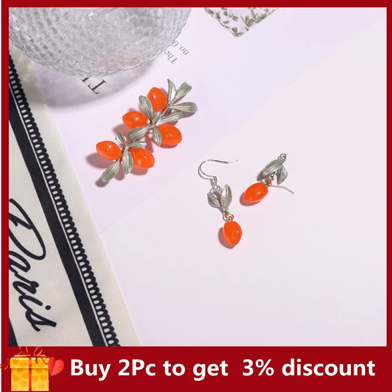 

Plant Fruit Creative Orange Glazed Earrings Trendy Orange Brooch Creative orange colored glaze Chinese Style Alloy Plant Brooch