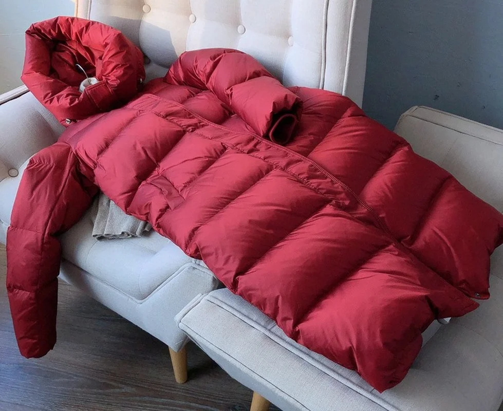 Women Coats Hooded Down Jacket with Thick Fluffy White Goose Down and Long Over-the-knee Winter Warm Jacket