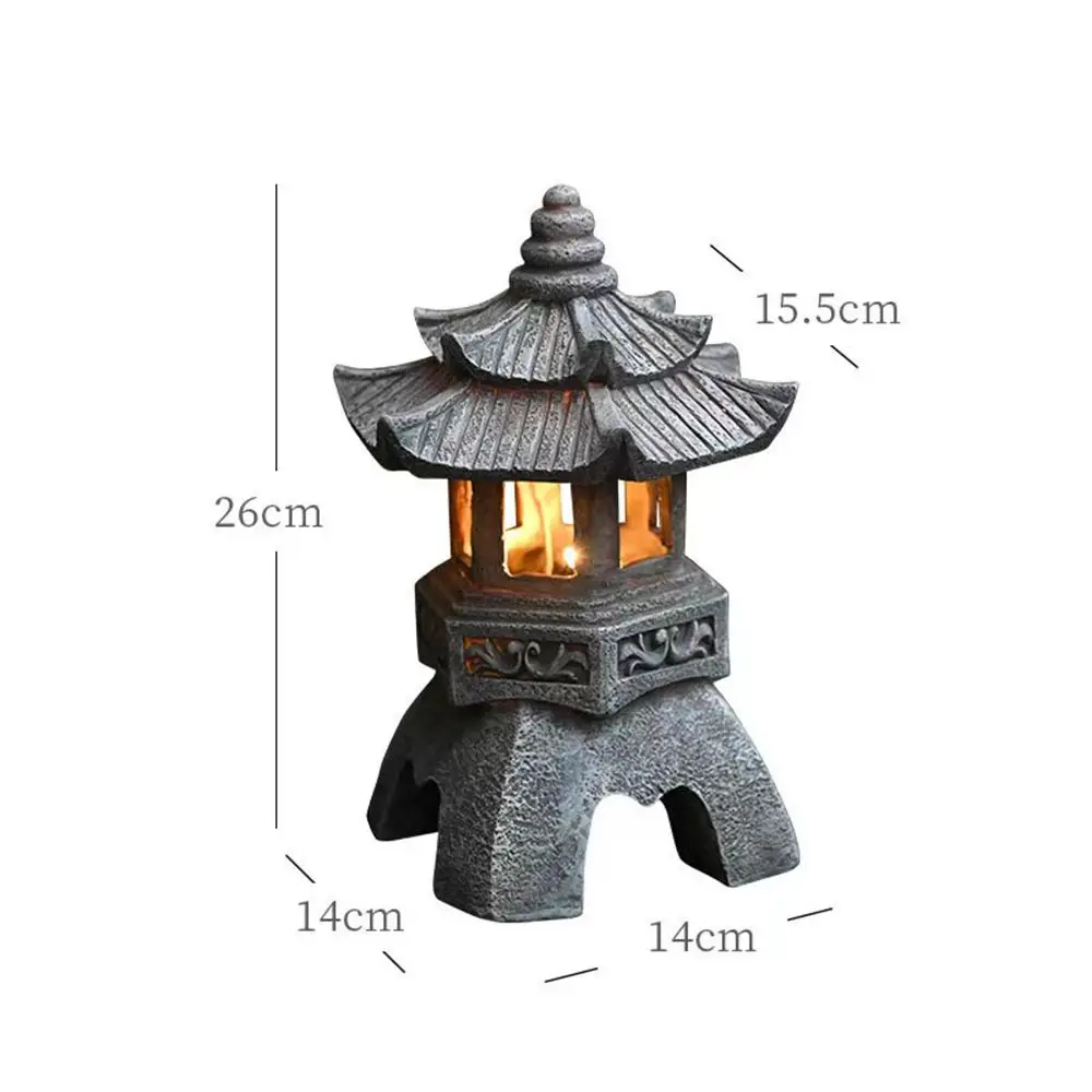 

Garden Decoration Zen Ornaments Solar Powered Tower Chinese Statue Palace Lanterns Solar Lamp Stone Courtyard Pagoda Lantern