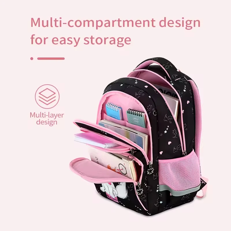 Высококачественные сумки AOK для начальной школы девочек черная мультяшная сумка