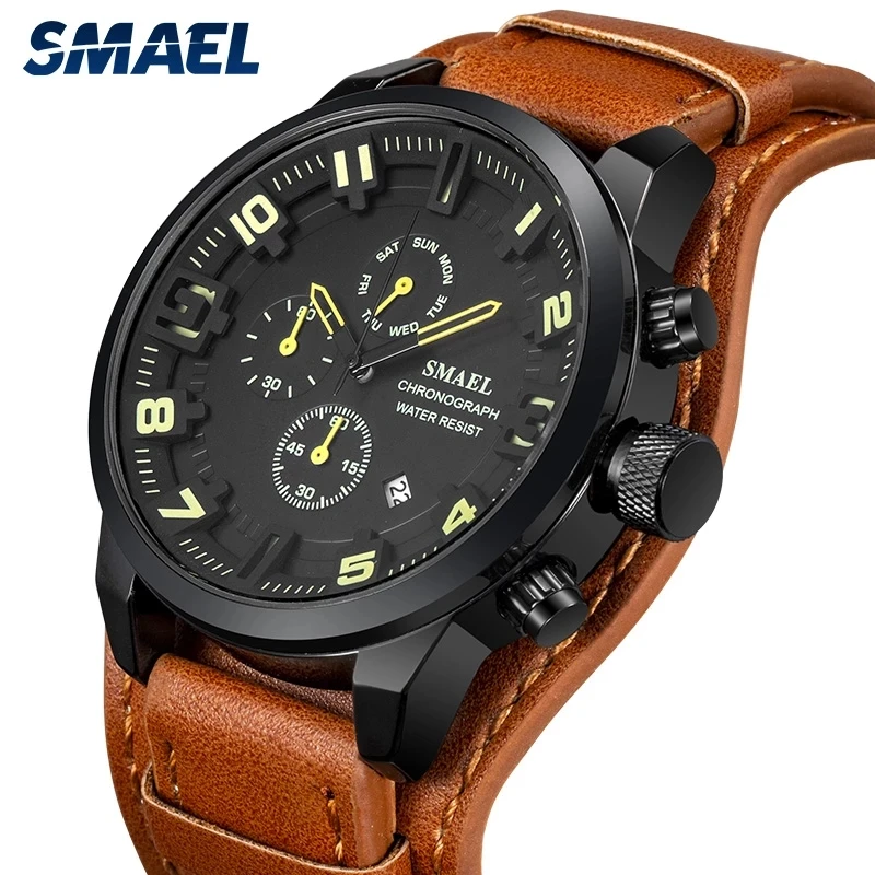 

SMAEL Casual Sport Watches Mens Luxury Military Leather Waterproof Watch Man Clock SL-9076 Fashion Wristwatch relogio masculino